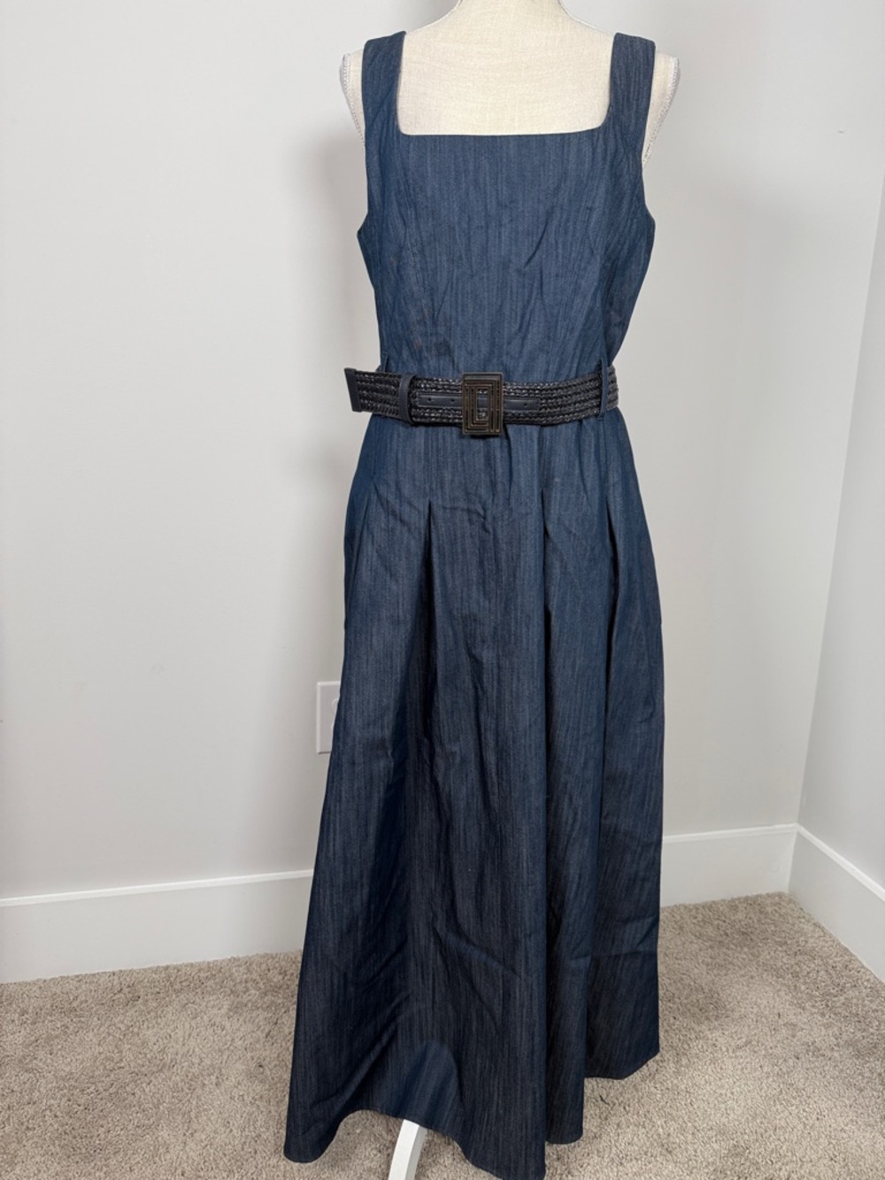 Karl Lagerfeld Navy Denim Maxi Dress with Braided Belt